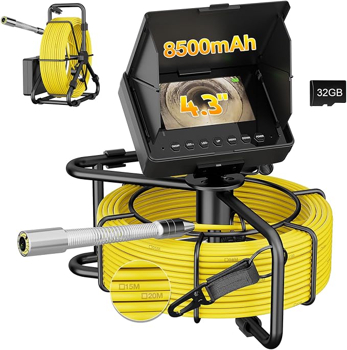 Sewer Camera 100 FT, 4.3" HD Screen, 23mm Industrial Endoscope with Light,32GB Card, Portable Drain Camera with 8500mAh Battery,Ideal for Plumbers and Homeowners(No DVR)