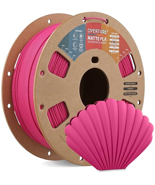 OVERTURE Matte PLA 1.75mm, Low Warp & Smooth Finish 3D Printer Filament | Frosted Matt Finish Hides Layer Lines, 1kg Spool (2.2lbs) Cardboard Spool, Fit Most FDM Printer (Matte Magenta)