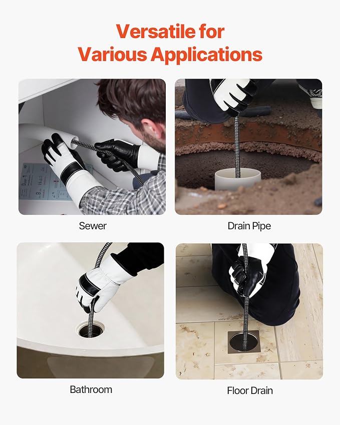 VEVOR Drain Cleaner Machine 50 FT x 1/2 Inch, Auto Feed Sewer Snake Auger on Wheels, Portable Drain Cleaning Machine with 4 Cutters & Air-activated Foot Switch for 2" to 6" Pipes