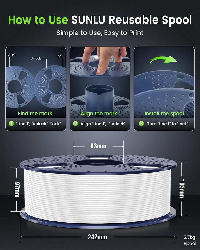 SUNLU ABS Filament 1.75mm,White,3kg | 3D Printer Filament,Highly Resistant Durable,Heat Resistance,Excellent Toughness,For 99% FDM 3D Printers.