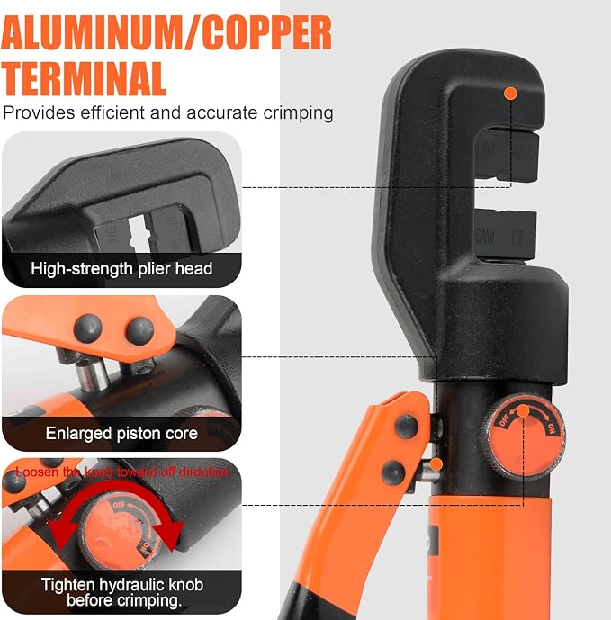 HZLZRZ Hydraulic Crimping Tool Range 12 AWG-2/0 AWG for Cable Lugs, Hand Operated Wire Terminal Lug Tool with 9 Pairs of Dies (Standard US)