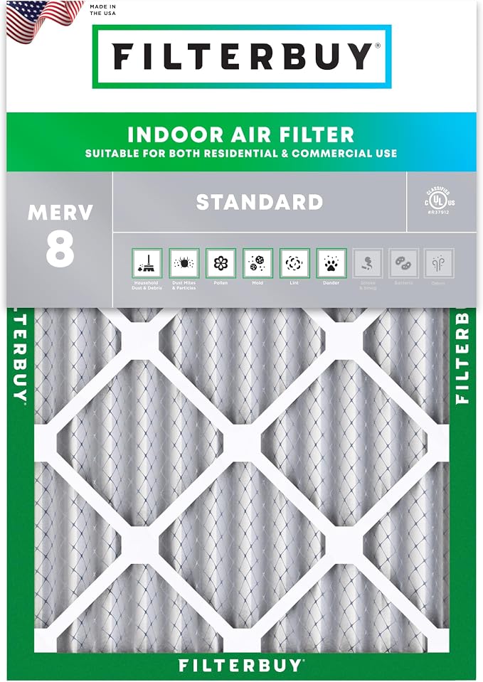 Filterbuy 24x25x2 Air Filter MERV 8 Essential Dust & Allergy Defense (1-Pack), Electrostatic Pleated HVAC AC Furnace Filters Replacement, Made in USA (Actual Size: 23.50 x 24.50 x 1.75)