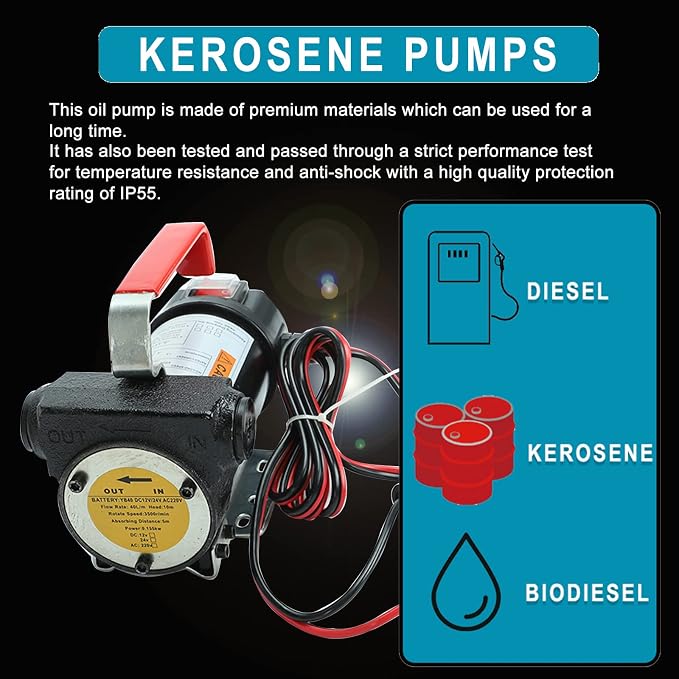 DC 12V 175W Portable DC Electric Fuel Transfer Pump Diesel Kerosene Oil Commercial Fuel Transfer Extractor Pump Motor Auto