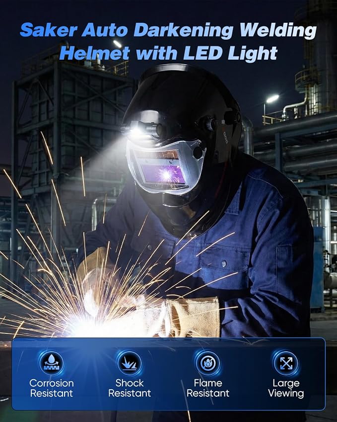 Saker Portable Welding Machine - Saker Auto Darkening Welding Helmet with LED Light
