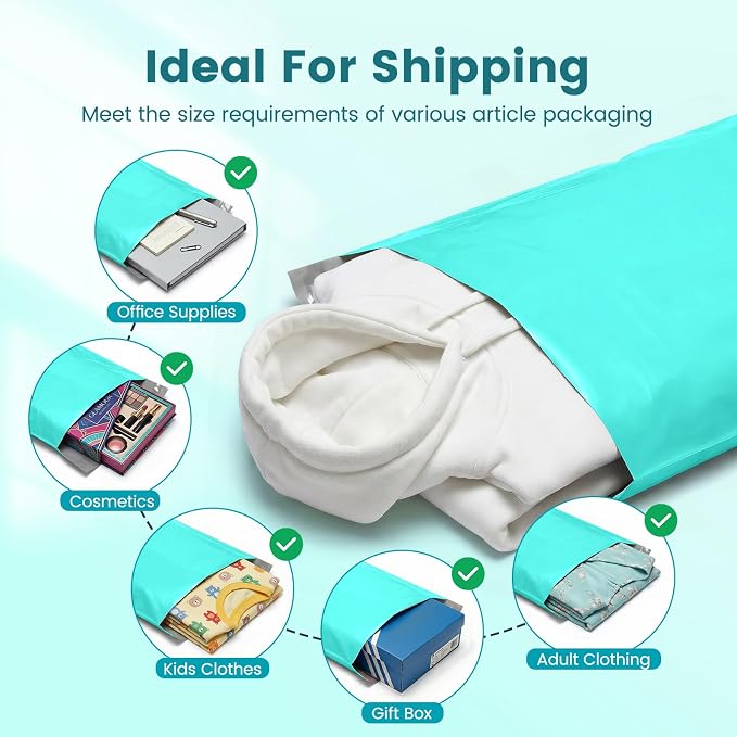 Metronic Poly Mailers 14x19 400 Pack, Heavy Duty Shipping Bags Bulk Self Seal Waterproof Tear Resistant Large Mailing Envelopes, Packaging bags for Small Business, Boutique, Clothing, Teal