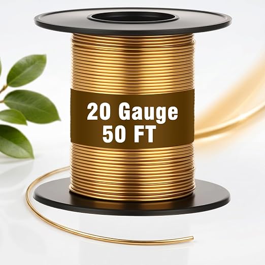 Therwen 50ft 20 Gauge Brass Wire for Gardening, Electroculture, Bonsai, Jewelry Making Beading DIY Craft Pure Bare Brass Wire Spool