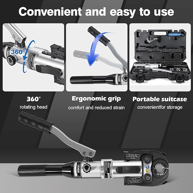 VOIDX Crimping Tool Hydraulic Copper Pipe Crimper with 1/2 3/4 1 Inch Jaw for Copper Tube Fittings Perfect for Confined Areas and Tee Fittings