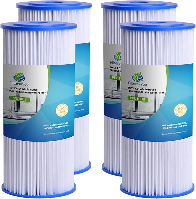 CFS – Pleated Water Filter Cartridges Compatible with FXHSC, R50-BBSA, R50-BB, WFHDC3001, W50PEHD, GXWH40L Models – Removes Bad Taste – Whole House Replacement Filter Cartridge (4 Pack + 4 O-Rings)