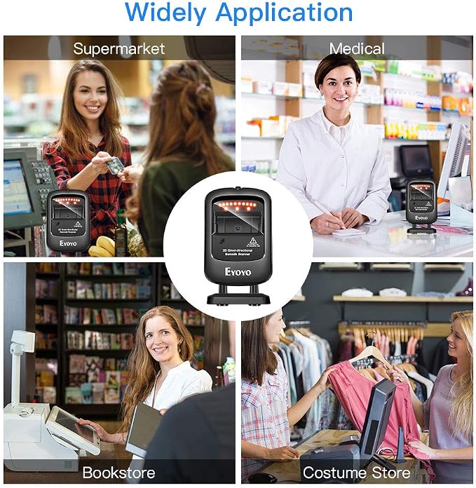 Eyoyo 1D 2D Desktop Barcode Scanner, Omnidirectional Hands-Free USB Wired Barcode Reader, Capture Barcodes from Mobile Phone Screen, Automatic Image Sensing for Supermarket Library Retail Store
