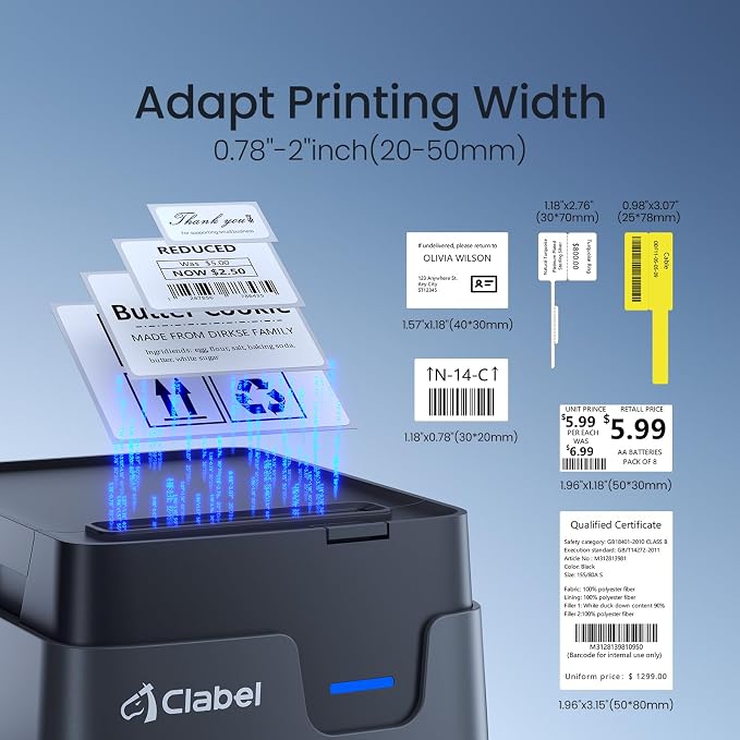 CLABEL 2in Desktop Thermal Label Printer, 221D Bluetooth Barcode Sticker Maker for Small Business, No RFID Lock, Built-in Paper Bin, for Retail Clothing Tag Price, Bakery Food, Office Mailing Address