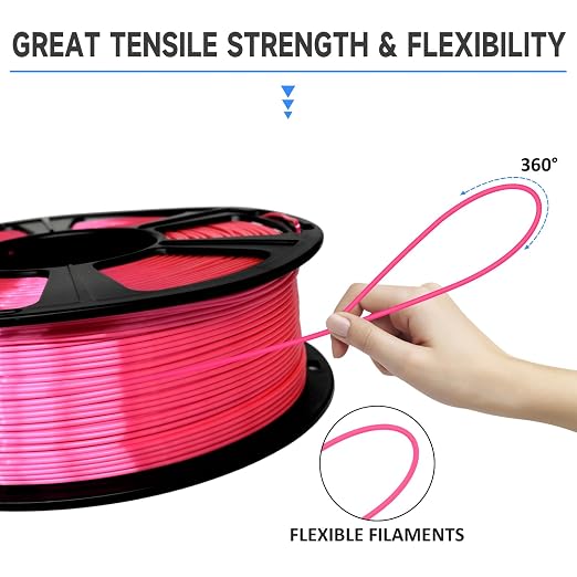 GIANTARM 3D Printer PLA Filament, Shiny Silk Rose Pink Magenta Toughness Enhanced Filament with 1.75mm Dimensional Accuracy +/-0.03mm, 1080 Feet per Roll, Vacuum Packaging, for Most 3D FDM Printer