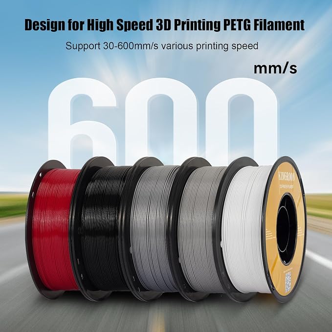 Kingroon High Speed PETG 3D Printer Filament 1.75mm, 3D Printer Rapid Filament for 30-600mm/s Hyper Printing Filament, Dimensional Accuracy +/- 0.03 mm, 3 kg Plastic Spool (6.6lbs（Red&Green&Blue）