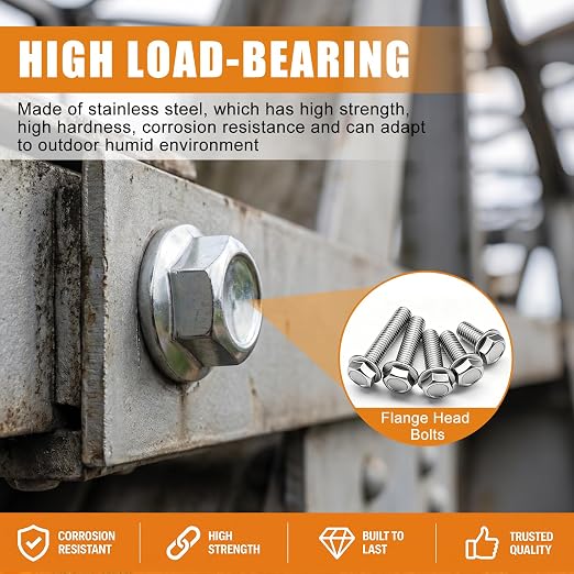 mankk 200PCS Flange Head Bolts Assortment Kit M8x1.25 Bolt (Length 16/20/25/30/35mm) Metric Bolt Stainless Steel Hex Head Bolts and Serrated Flange Nuts Kit Full Thread M8 Bolt