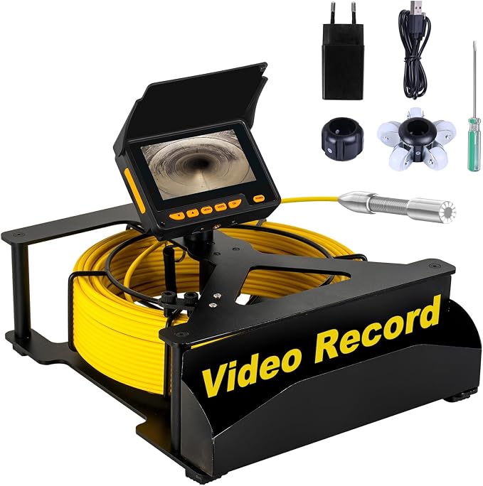 Snake Sewer Camera 50FT,with 12 LED 8500mA Battery 16GB Card,JQKJCAM Drain Pipe Sewer Inspection Camera with Light Meter Counter,Industrial Endoscope Borescopes for Plumber Contractor Householder(20M)
