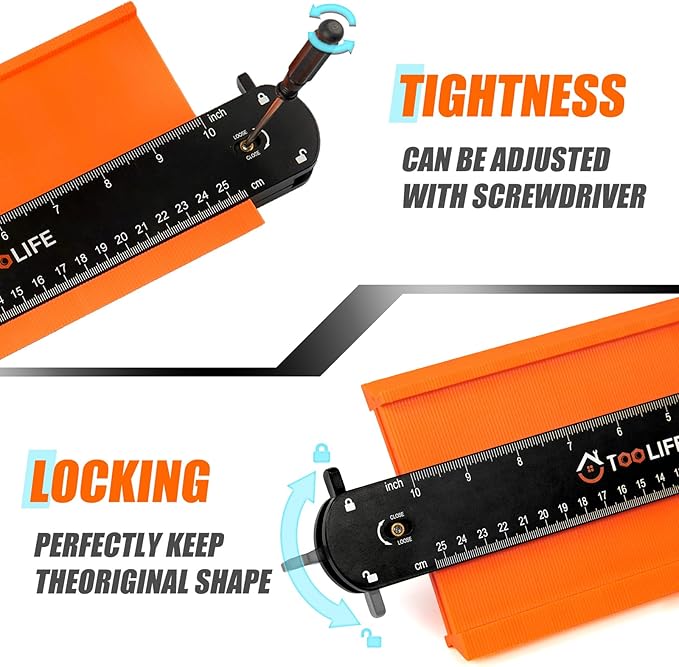 TOOLIFE Connectable Contour Gauge with Lock, 20 Inch Profile Duplicator Tool for Flooring, Tile, Laminate & Woodworking, Shape Outline Gauge, Father’s Day Gifts for Dad Men Husband