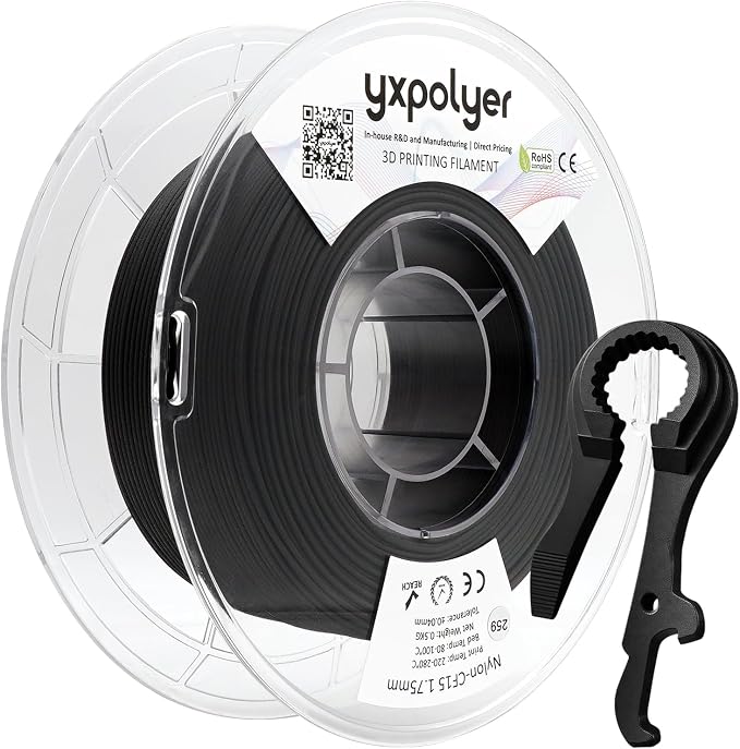 YXPOLYER Carbon Fiber Nylon Filament 3D Printer Filament PA6-CF Filament 1.75mm 500g with AMS-Compatible Spool, PA6 CF 3D Printing Filament