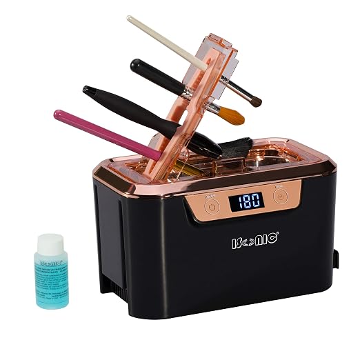 iSonic DS310C Miniaturized Commercial Ultrasonic Cleaner With Makeup Brush Holder For Cosmetic Tools, Air Brushes, Jewelry, Eyeglasses, 110V 55W