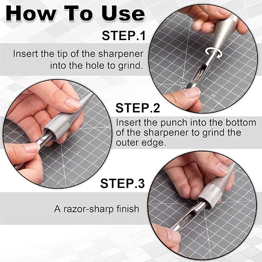 2 Pcs Emery Round Hole Punch Edge Sharpener 2-16mm Handmade DIY Leather Manual Punch Polishing Grinder Tool for DIY Leather Crafts