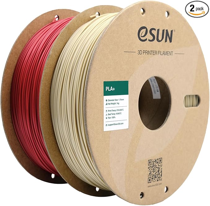 eSUN PLA+ Filament 1.75mm, 3D Printer Filament PLA Plus, Dimensional Accuracy +/- 0.03mm, 1KG per Spool, 2 Spools 3D Printing Filament, Bone White + Fire Engine Red