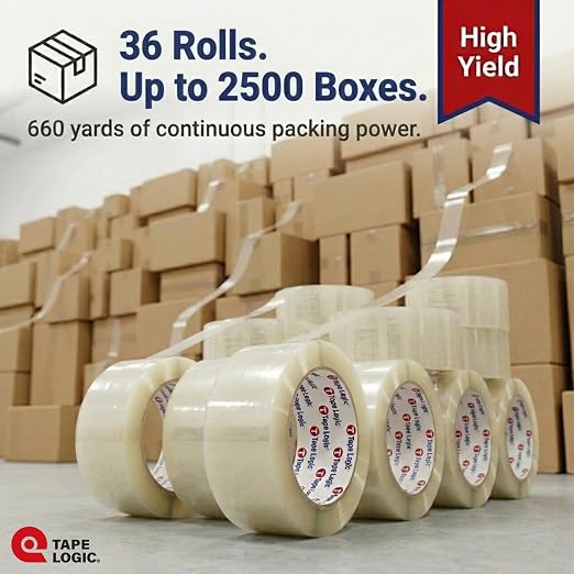 Tape Logic Packing Tape (36-Rolls), 2" x 55 yd - Industrial Strength Packaging Tape Refill for Shipping, Moving, Order Fulfillment, Acrylic 3.5 Mil