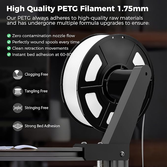 IEMAI Snow White PETG Filament 1.75mm 1kg, Tough & Durable 3D Printer Filament 30-300mm/s Printing Compatible with Bambu Lab, AMS, AMS Lite, Dimensional Accuracy +/- 0.02mm