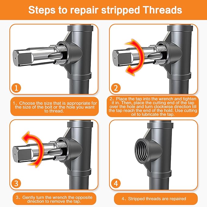 5-Piece NPT Pipe Tap Set, Precision Carbon Steel NPT Tap Set for Clean Accurate Threads, 3/4", 1/2", 3/8", 1/4", 1/8" NPT Tap, Perfect for Plumbers Mechanics DIYers, with Durable Plastic Case