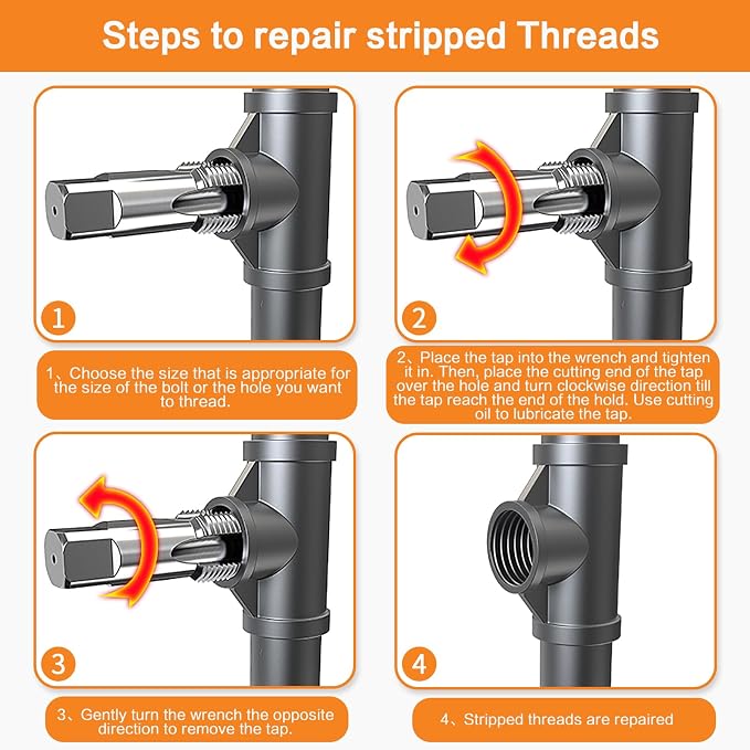 6-Piece NPT Pipe Tap Set, Precision Carbon Steel NPT Tap Set for Clean Accurate Threads, 1", 3/4", 1/2", 3/8", 1/4", 1/8" NPT Tap, Perfect for Plumbers Mechanics DIYers, with Durable Plastic Case