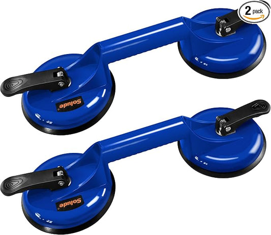 2 Pack Heavy Duty Vacuum Handle Suction Cups - Aluminium Glass Holder for Lifting Large Windows/Tiles/Mirrors/Granite/Floor Gap Fixer & Windshield Removal Tool, Blue