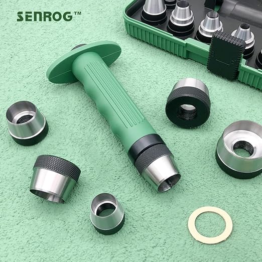 12 in 1 Hollow Hole Punch Set,Gasket Cutting Puncher,Leather Punch. | 12 Interchangeable round hollow punches are sharp, Leather hole punches,Gasket making,3/16” to 1-1/4” (5-32mm)