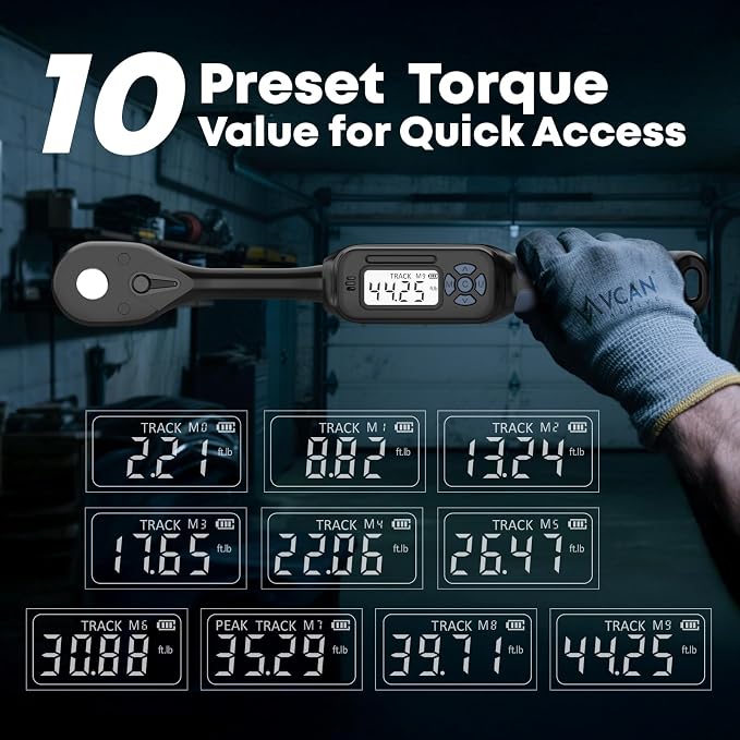 3/8 Torque Wrench Digital (2.21-44.25 Ft. Lb) ±2% High accuracy Digital Inch Pound Torque Wrench 3/8 Drive with Buzzer and Colorful LED Indicator &Track Mode for Moto Auto Car
