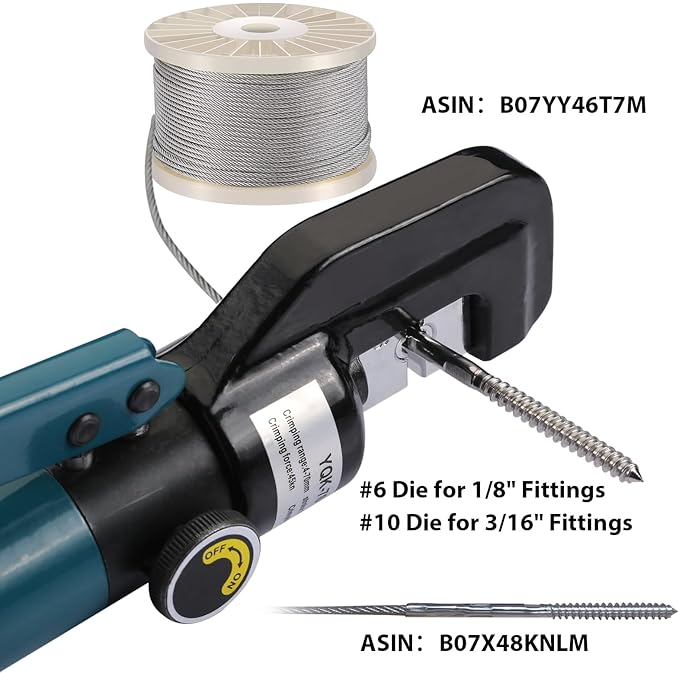 Hydraulic Crimping Tool for 1/8"-3/16" Cable Railing, Easy One-Hand Use, 10-Ton Crimper with 9 Harden Dies for 12-2/0 AWG, Steel DN Mate Durable Wire Crimper, Battery Cable Crimper DC01