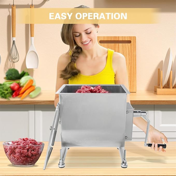 CLIVIA Manual Meat Mixer, 45 Pound Meat Mixer for Sausage, 45lbs 22.5L Capacity Tank Sausage Mixer, Stainless Steel Food Processing Equipment with Lid for Meat, Sausage, Vegetable, Burger, Dumplings