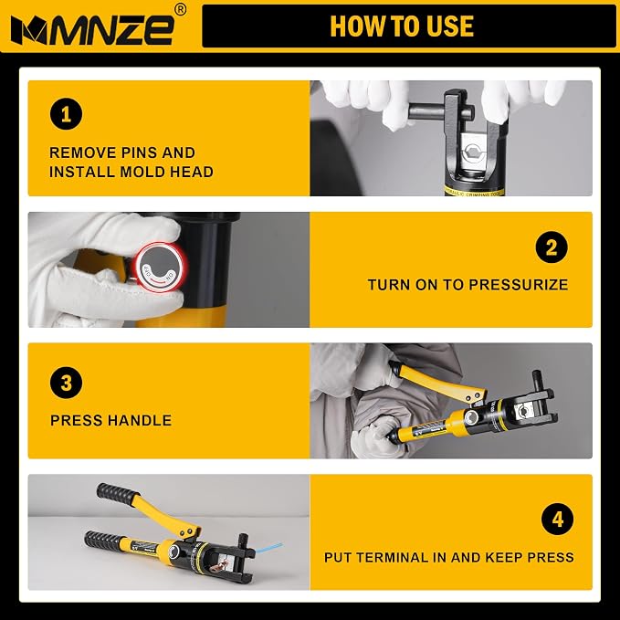 12 Ton Hydraulic Cable Lug Crimper Pliers 8 AWG to 250 MCM Hand Operated Hydraulic Crimping Tool Kit Wire Terminal Lug Battery Crimping Crimper with 8 Dies