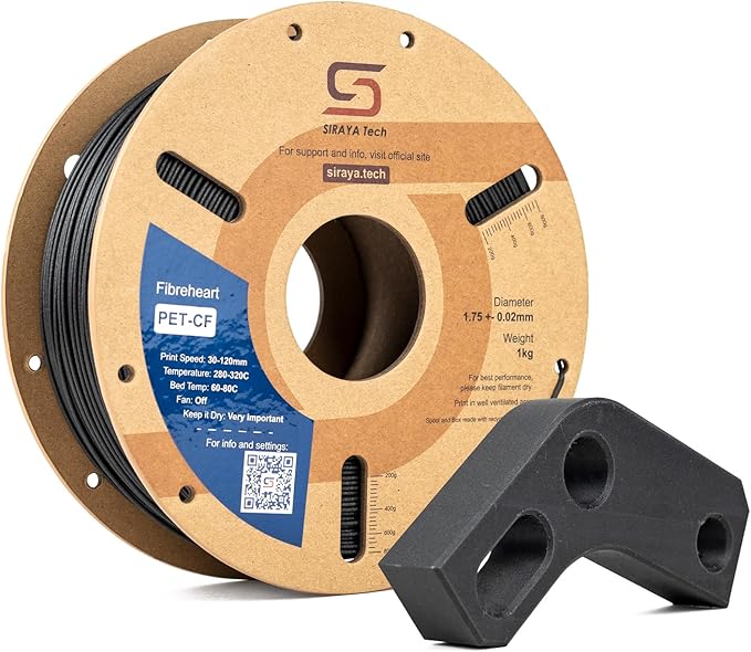 Siraya Tech Fibreheart PET-CF 3D Filament - Carbon Fiber Reinforced, High Strength & Rigidity, Easy Print, Dimensionally Stable, Aluminum Foil Sealed Bag - for Strong and Precise Parts (Black, 1kg)