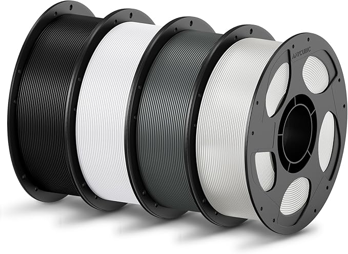 ANYCUBIC PLA Filament 1.75mm Bundle, 3D Printing PLA Filament 1.75mm Dimensional Accuracy +/- 0.02mm, 1KG Reusable Spool (2.2 lbs), 4KG Black + White + Texture Grey + Clear