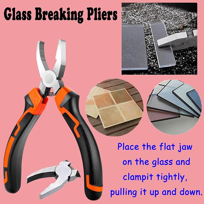 Glass Cutting Tool Kit with Tile Nipper, Glass Running Pliers, Breaker Grozer Pliers, Glass Cutter for Stained Glass, Tiles, Mosaic, with Storage Bag