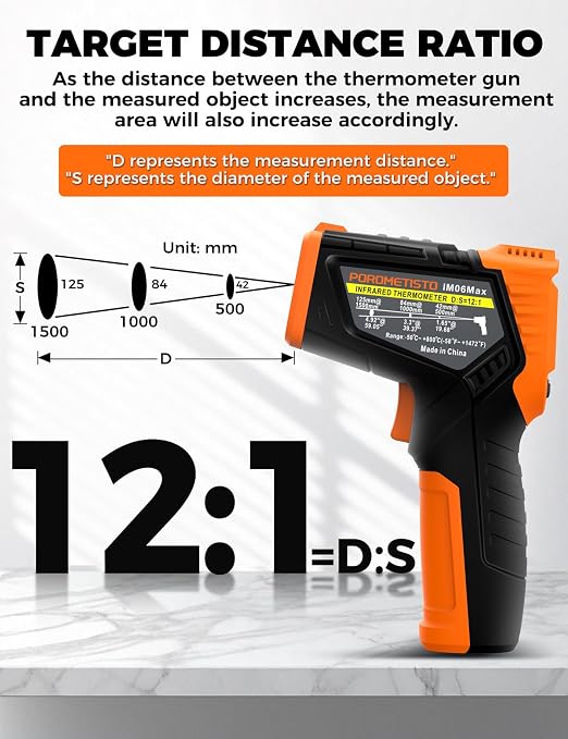 4 in 1 Temperature Gun POROMETISTO 4 Types of Alarm Setting,-58-1472°F Measure Infrared/Ambient Temperature Humidity Infrared Thermometers,Industrial Laser Thermometer Gun with K-Type Probe