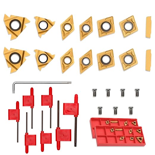 14 Pcs Turning Inserts for 3/8'' 10mm Turning Grooving Threading Boring Carbide Inserts Carbide Turning Tool