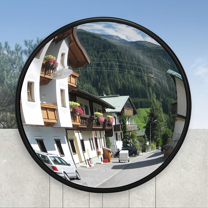 Angooni Unbreakable Convex Mirror 18 inch Safety Mirror - Lightweight PC Traffic Mirror with Vision up to 25ft - Outdoor Driveway Mirrors, Security Mirrors for Business Indoor