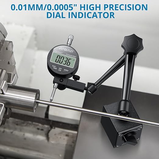 AUTOUTLET Digital Dial Indicator with Magnetic Base, 0-1 in/25.4 mm Electronic Gauge, 176lbs/80KG Magnetic Stand, Inch Metric Conversion, Auto-Off Function with Portable Case for Workshop Use
