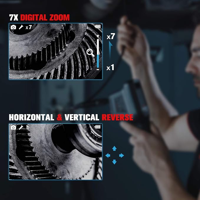 Autel MaxiVideo MV480 Inspection Camera, 1080P HD Industrial Endoscope with Light, Dual Cameras, 10-Level Adjustable LED, 7X Zoom, Snake Borescope with Audio Annotation, 360°Rotation, Up of MV460