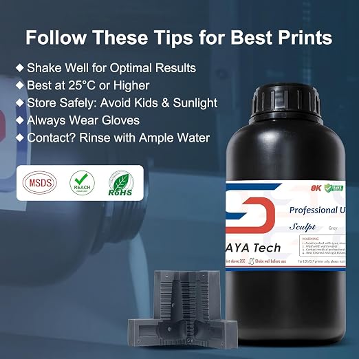 Siraya Tech Sculpt High-Temp Resistant 3D Printer Resin - Up to 180C, High Precision, Compatible with 8K DLP/LCD Printers for Engineering, Jewelry, & Industrial Applications (Dark Grey, 1kg)