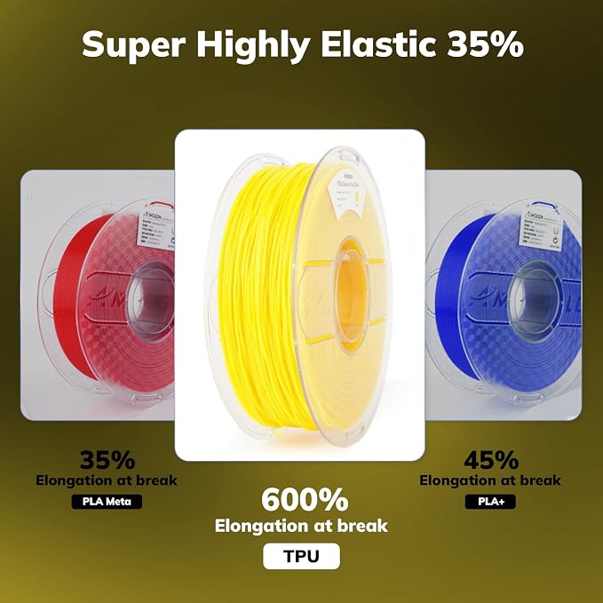 AMOLEN 95A TPU 3D Printer Filament, 1.75mm Glow in The Dark Yellow, Soft TPU Flexible 3D Printing Filament, Best with UV Lamps, 1kg Spool, Dimensional Accuracy +/- 0.02 mm, Fit Most 3D Printers