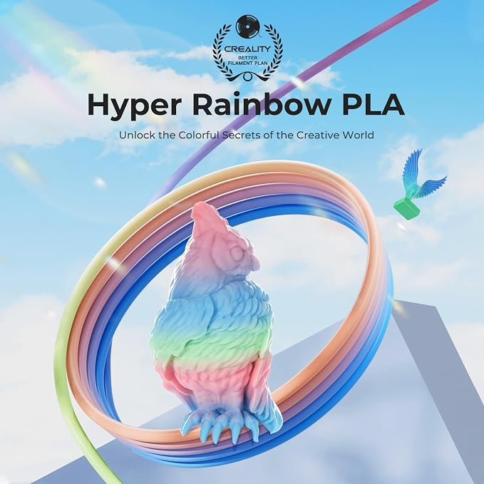 Creality Hyper Rainbow PLA Filament 1.75mm, Multicolor Gradient PLA for High-Speed Printing 30–600mm/s, Smooth Extrusion, Dimensional Accuracy +/- 0.03mm Accuracy (Spring Lake)