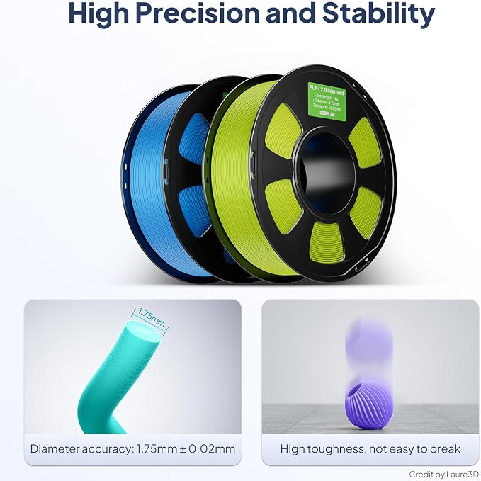 PLA+ 2.0 Filament 1.75mm, Stronger Toughness 3D Printer Filament, Sky Blue 1KG, Upgrade PLA Plus 3D Printer Filament, High Speed PLA+ Filament for Most FDM 3D Drucker