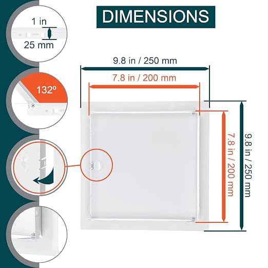8" x 8" White Metal Access Panel - Wall Access Panel for Drywall - Hidden Wire Cover for Wall Covering Panels - Plumbing, Electricity, Heating Alarm, Bathroom, Dry Wall Hole Cover