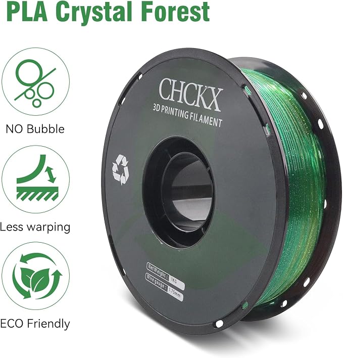 Crystal Rainbow PLA 3D Printer Filament, Dimensional Accuracy +/- 0.02 mm, 1kg (2.2lbs), 1.75 mm, Rainbow Forest