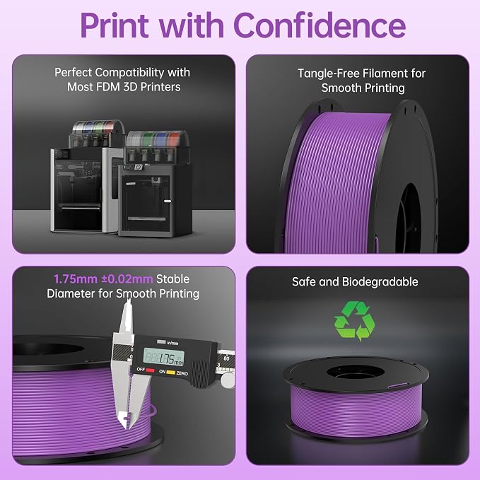 BIQU MorPhlex Flexible Filament 1.75mm, Turn 90A Into Ultra-Soft 75A with High Flexibility, 1Kg (2.2lbs) Spool - Dimensional Accuracy ±0.02 mm, Beginner-Friendly (Purple)