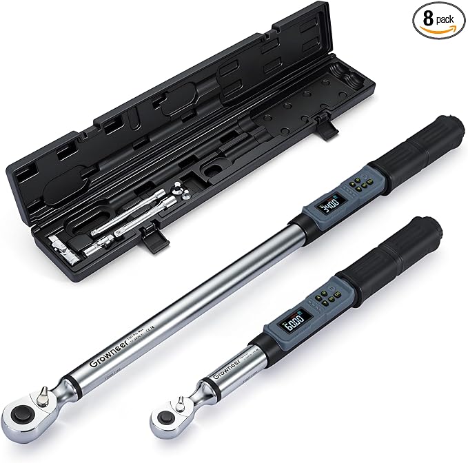 GROWNEER Digital Torque Wrench Set, 3/8" 2.2-44.3 Ft-lbs/3-60 Nm & 1/2'' 12.5-250.7 Ft-lbs/17-340 nm, Torque Wrench Digital Combo with Buzzer & LED Indicator, Bits & Sockets for Motor Car Repair