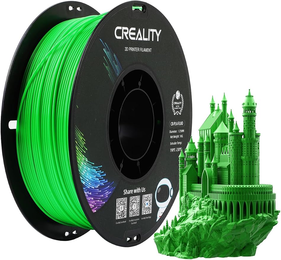 Creality PLA Filament 1.75mm, 3D Printer Filament, 1.0kg (2.2lbs) Spool, No Warp Enhanced Toughness, Dimensional Accuracy ±0.03mm Printing Filament, for FDM 3D Printers (Fluorescent Green)